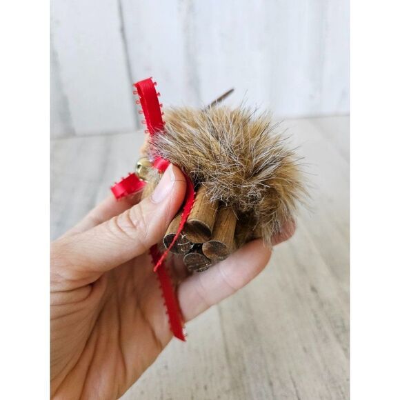 Wooden reindeer sequin beaded Santa vintage ornament Xmas set - Picture 8 of 13